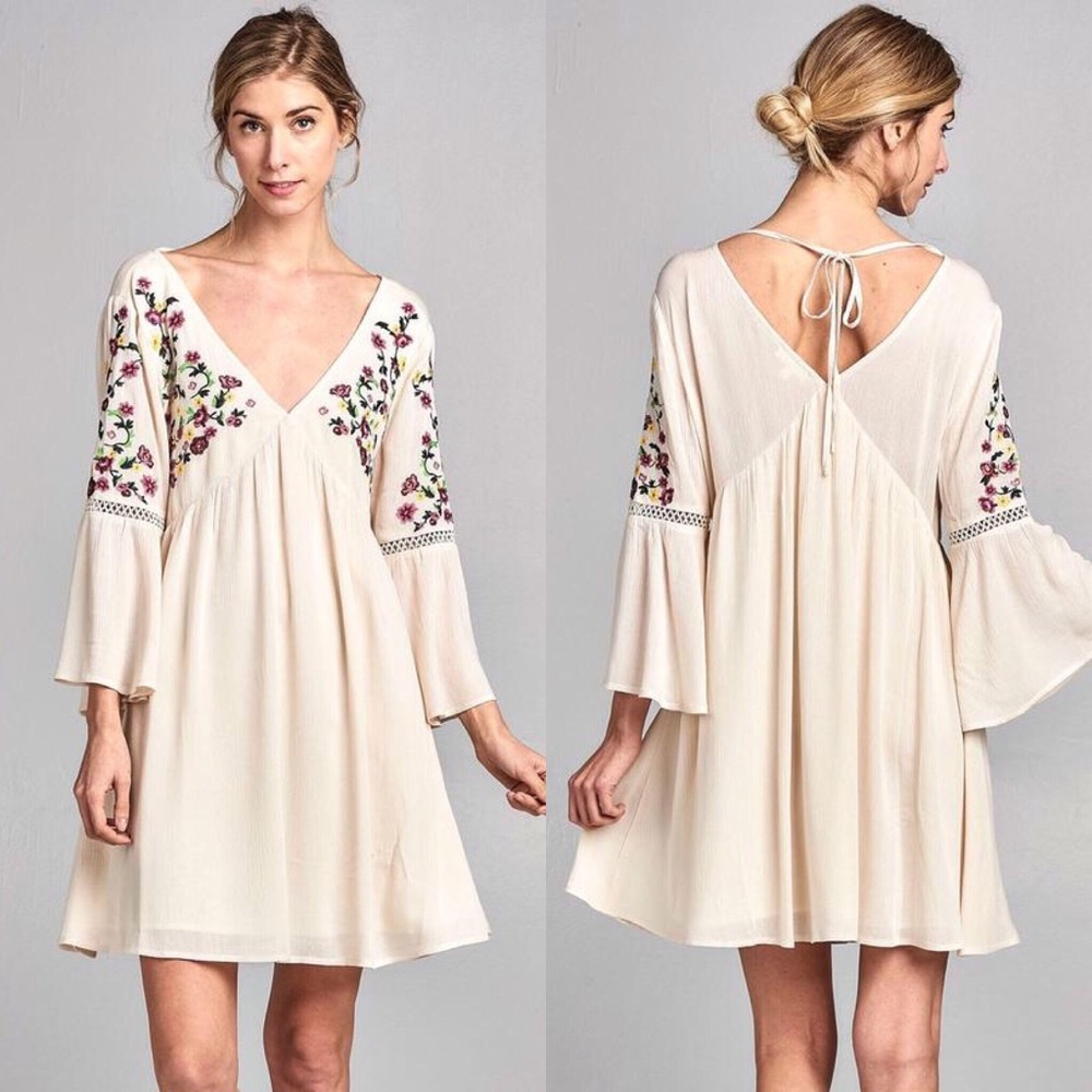 Boho Floral Embroidery Bell Dress